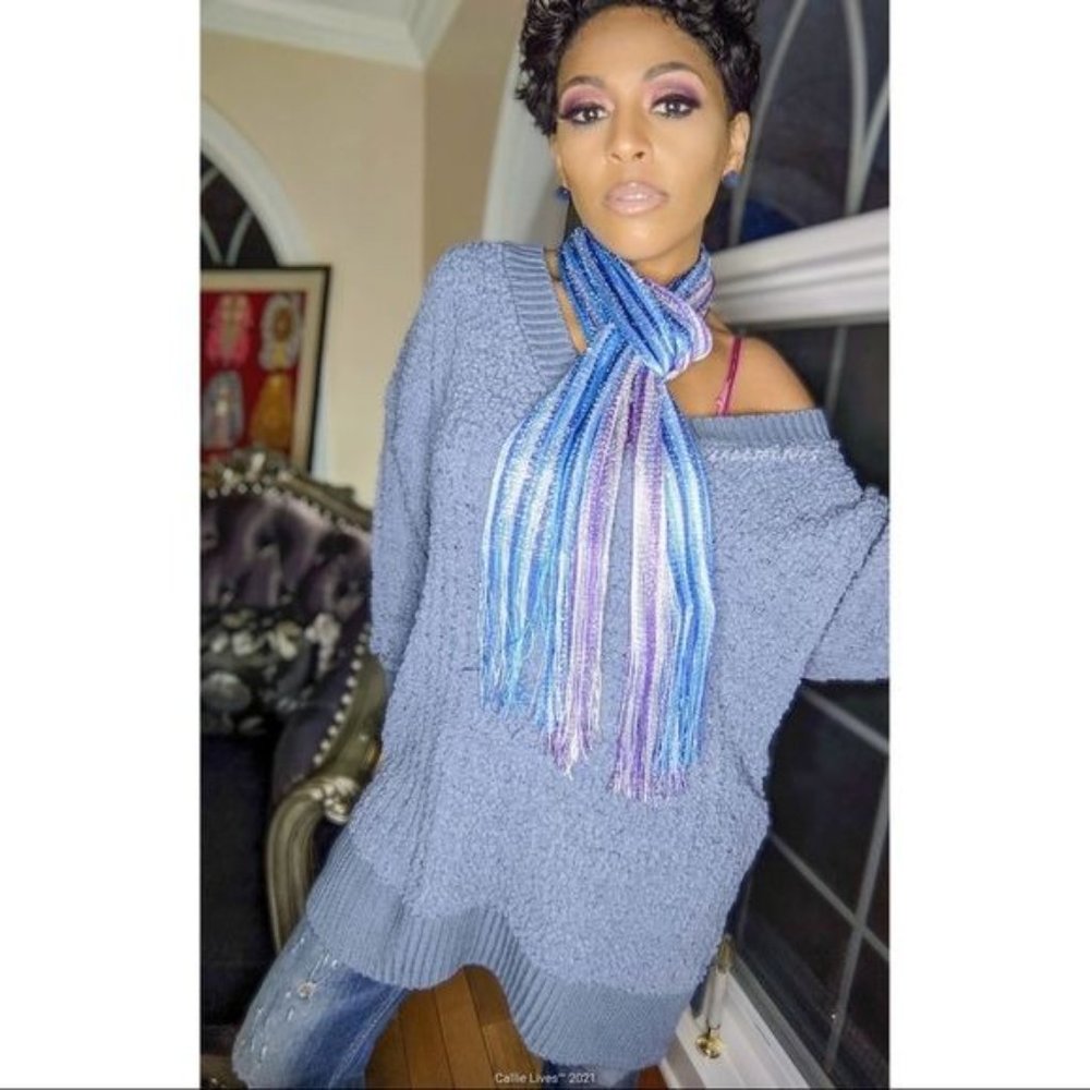 Callie Plus Oversized Popcorn Cable Lounge Sweater 1X - Picture 5 of 11